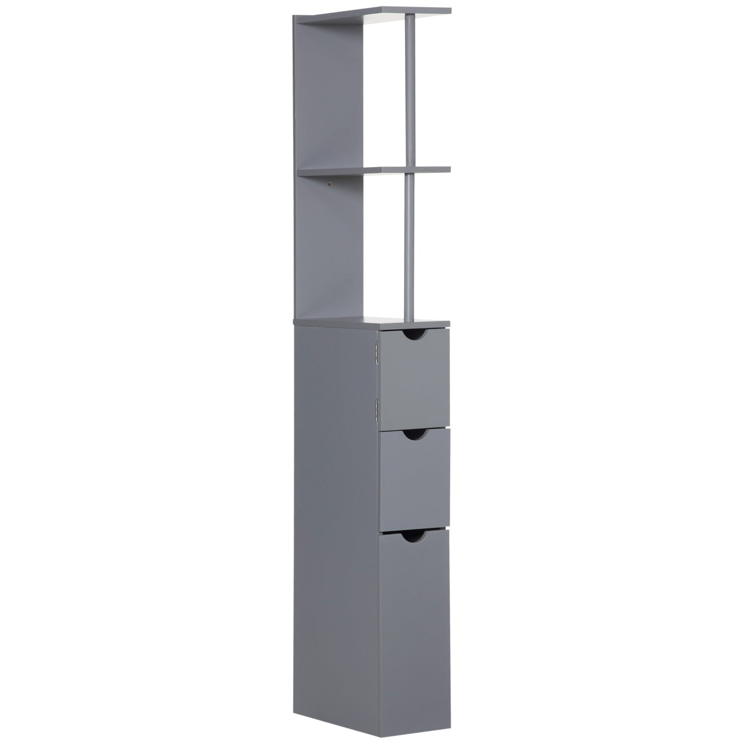 Keli Falo Slim Freestanding Bathroom Storage Cabinet With Shelves And Drawers In Grey