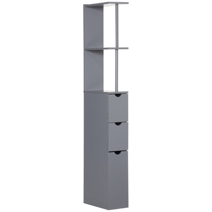 Keli Falo Slim Freestanding Bathroom Storage Cabinet With Shelves And Drawers In Grey