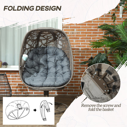 Nise Rattan And Metal Grey Swivel Egg Chair With Cushions
