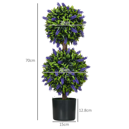 Vevayo Set Of 2 Artificial Lavender Ball Trees In Decorative Pots H8 70cm