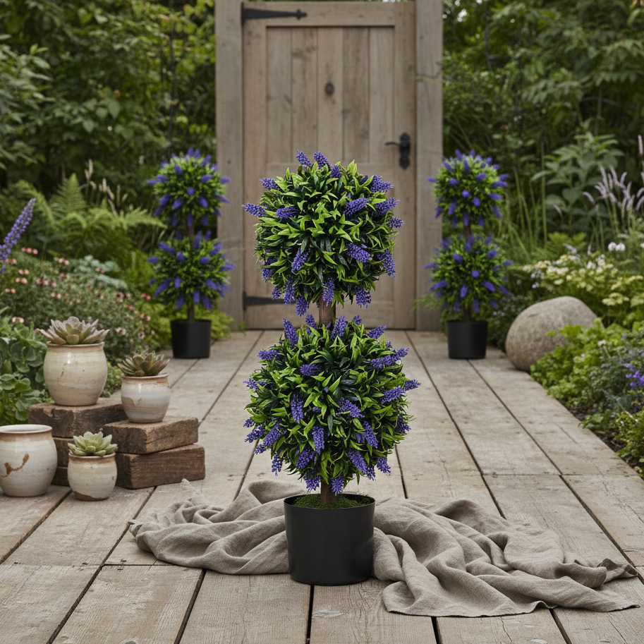 Vevayo Set Of 2 Artificial Lavender Ball Trees In Decorative Pots H8 70cm