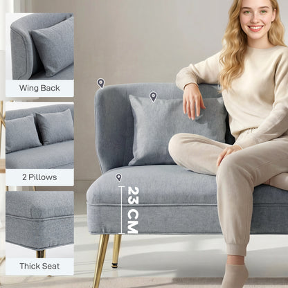 Rohaco Linen Effect Light Grey 2 Seater Sofa With Wingback Design And Metal Legs