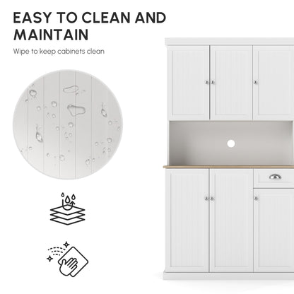 Moviel 180cm Tall Wooden White Kitchen Storage Cabinet With Open Counter Drawers And 6 Doors