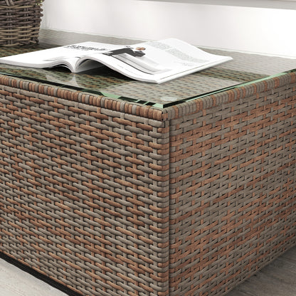 Pata Rattan Brown Rattan Outdoor Coffee Table Glass Top
