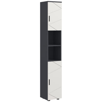Nomalo Tall Minimalist Bathroom Storage Cabinet With Line Embossed Front And Adjustable Shelves Grey