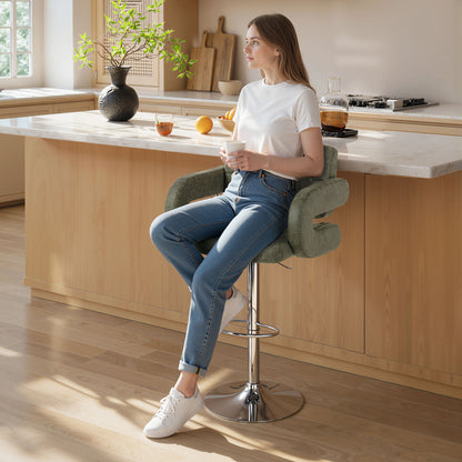 Dovetti Green Faux Leather H8 Adjustable Swivel Bar Stool With Arm Support