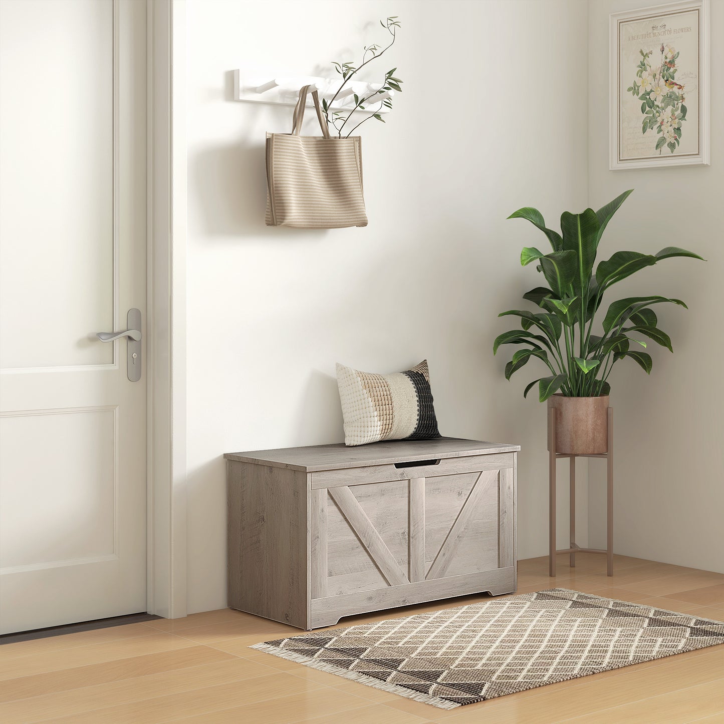 Kamari Grey Wood Farmhouse Storage Chest Safety Hinges 100 Litre