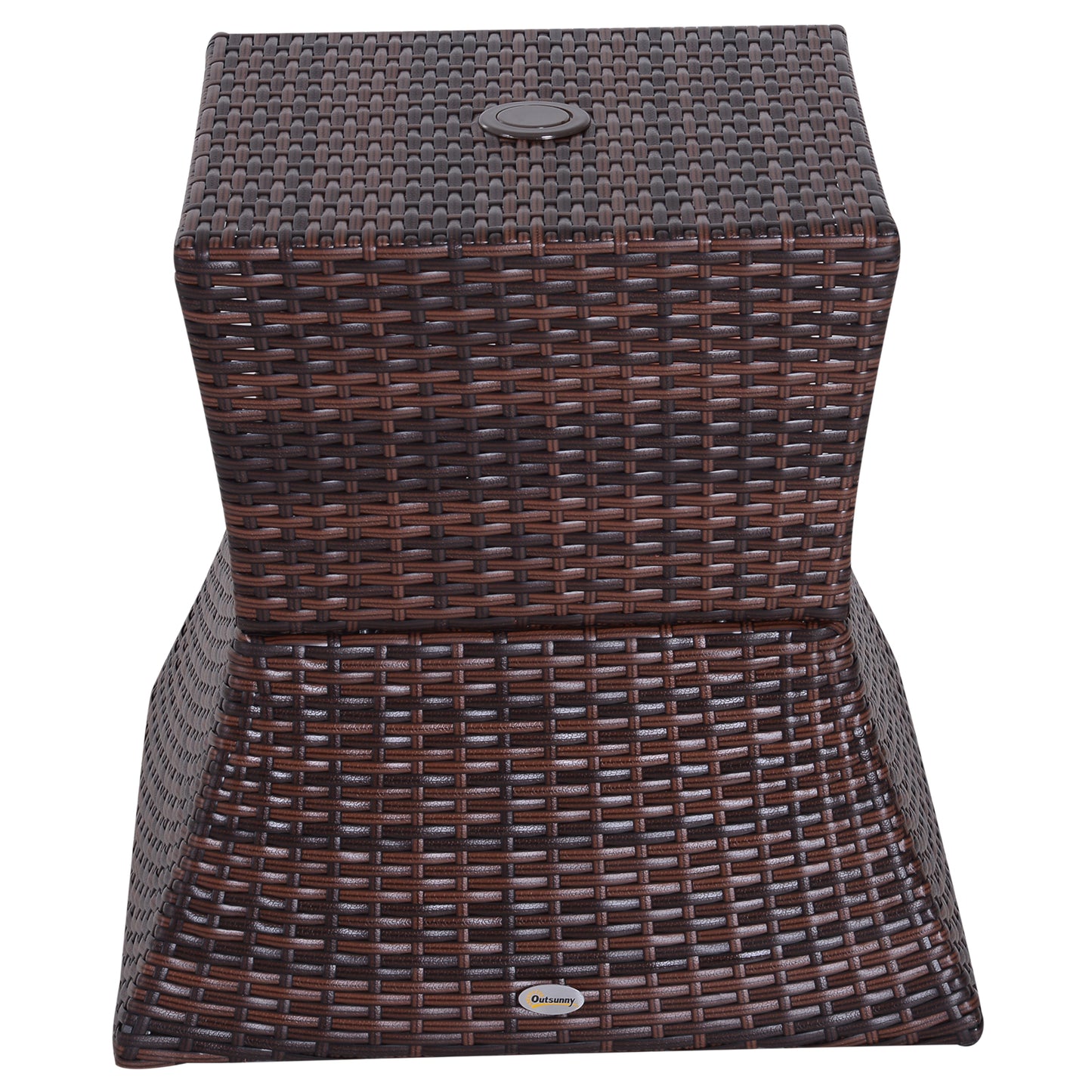 Lekavi Rattan Brown Outdoor Coffee Table With Umbrella Open And Shelf