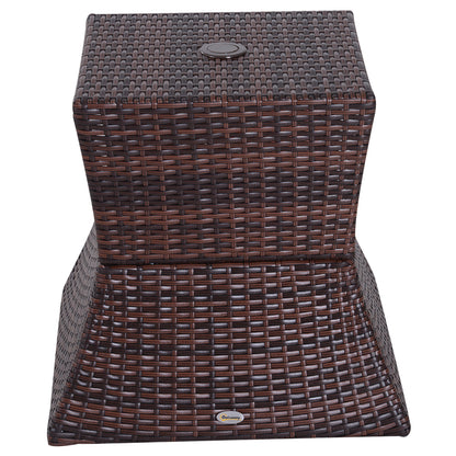 Lekavi Rattan Brown Outdoor Coffee Table With Umbrella Open And Shelf