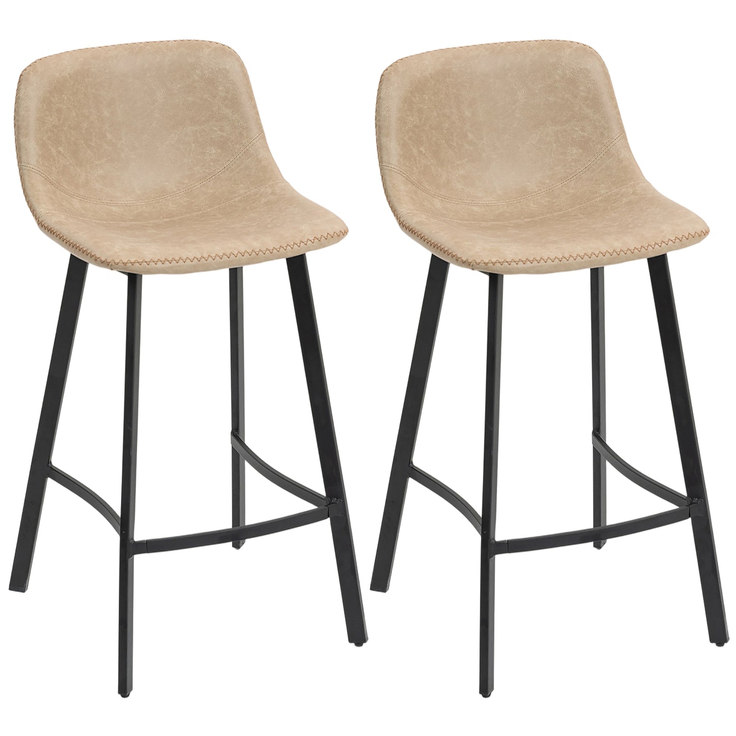 Panato Set Of 2 Light Brown Faux Leather Dining Bar Stools