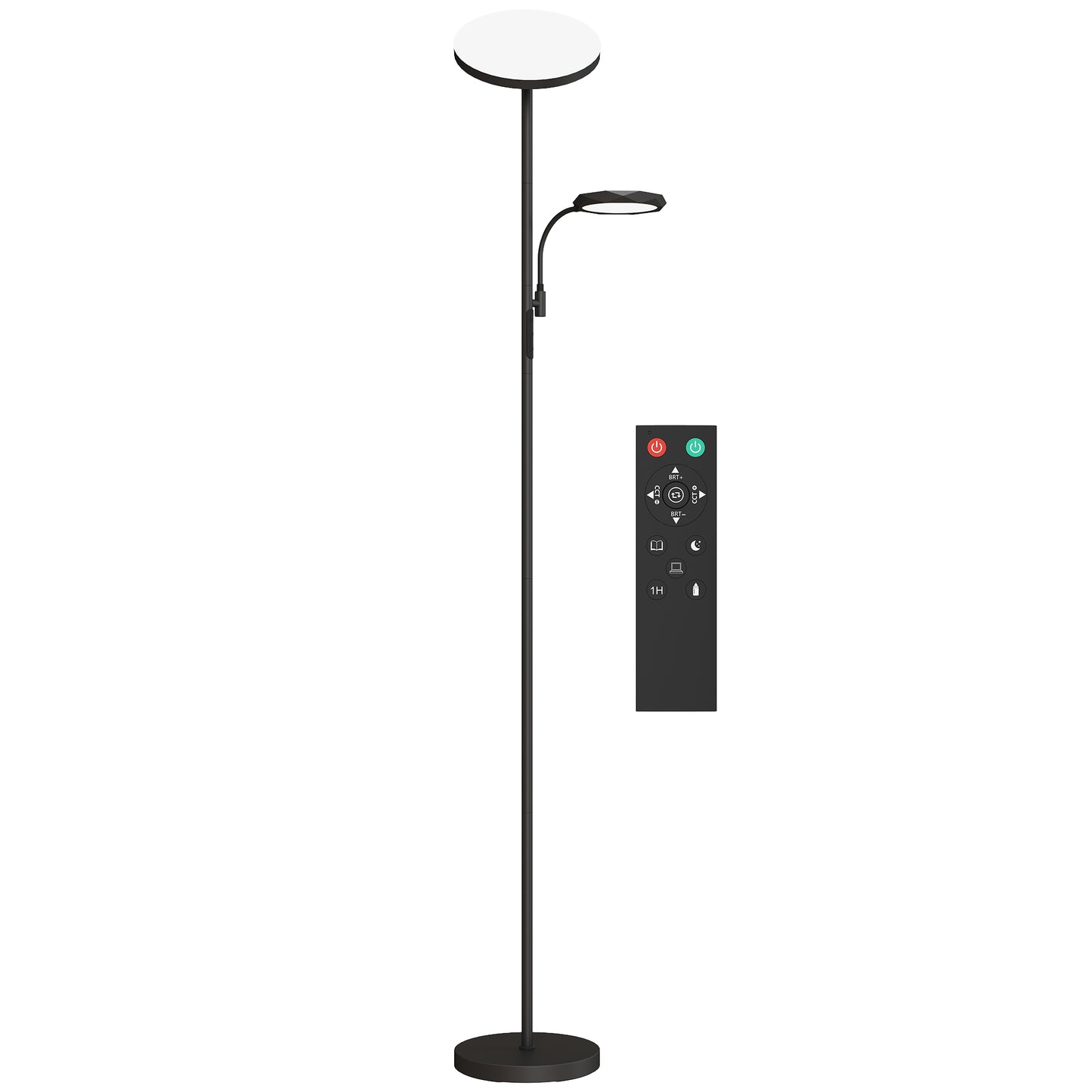 Madoli Lulo Metal Black LED Uplighter Floor Lamp With Reading Arm Scene Modes And Remote Control