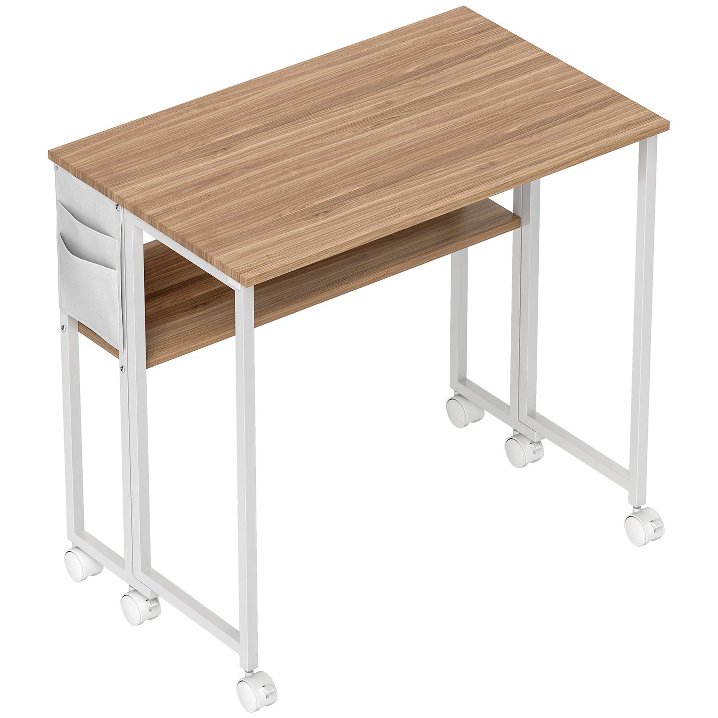 Zika 80cm Wooden Natural Drop Leaf Writing Desk with Lockable Wheels