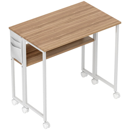 Zika 80cm Wooden Natural Drop Leaf Writing Desk with Lockable Wheels