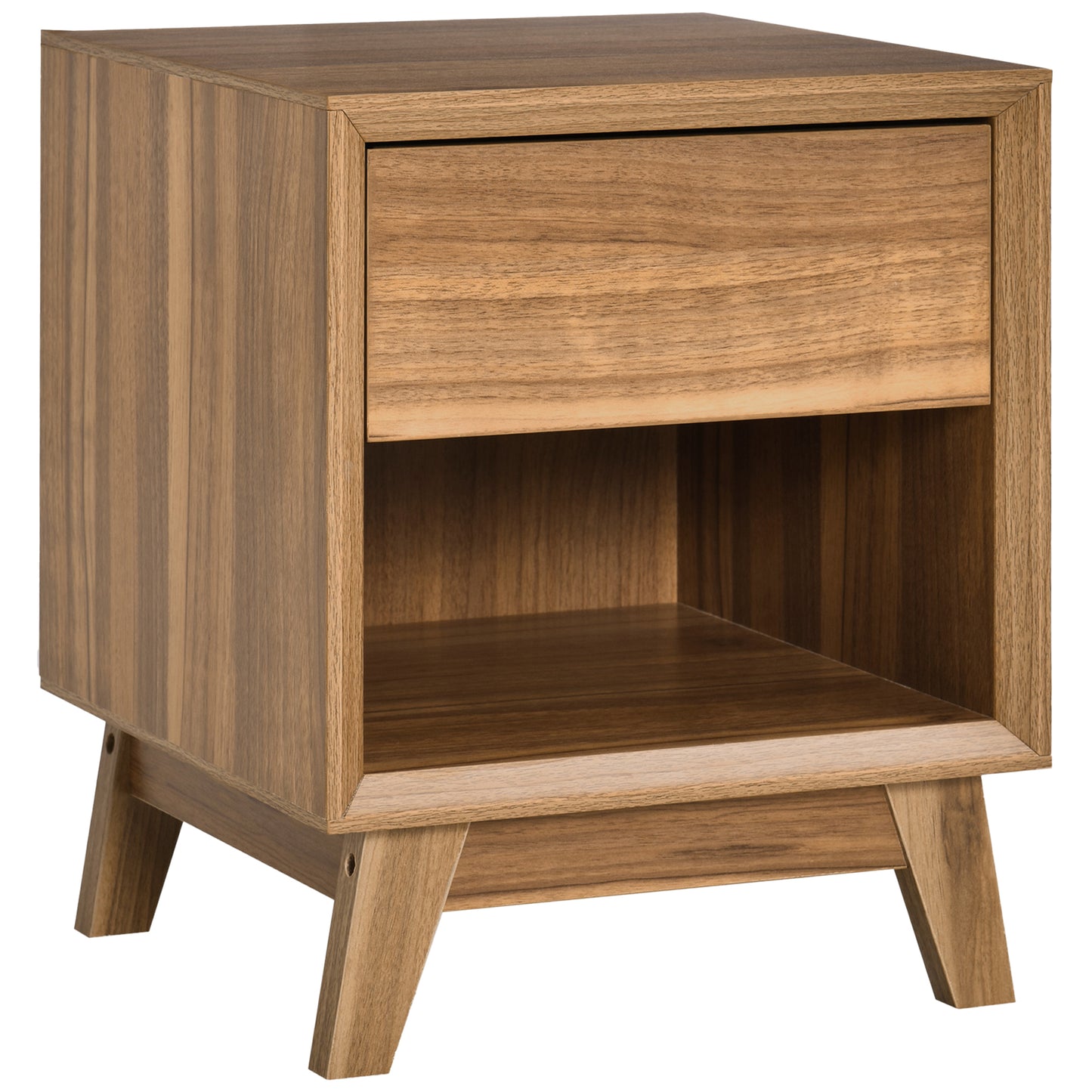 Novafa Walnut Brown Bedside Table With Drawer And Shelf Storage