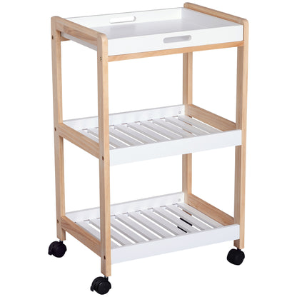Vesa Wooden White 3 Tier Mobile Kitchen Trolley With Shelves