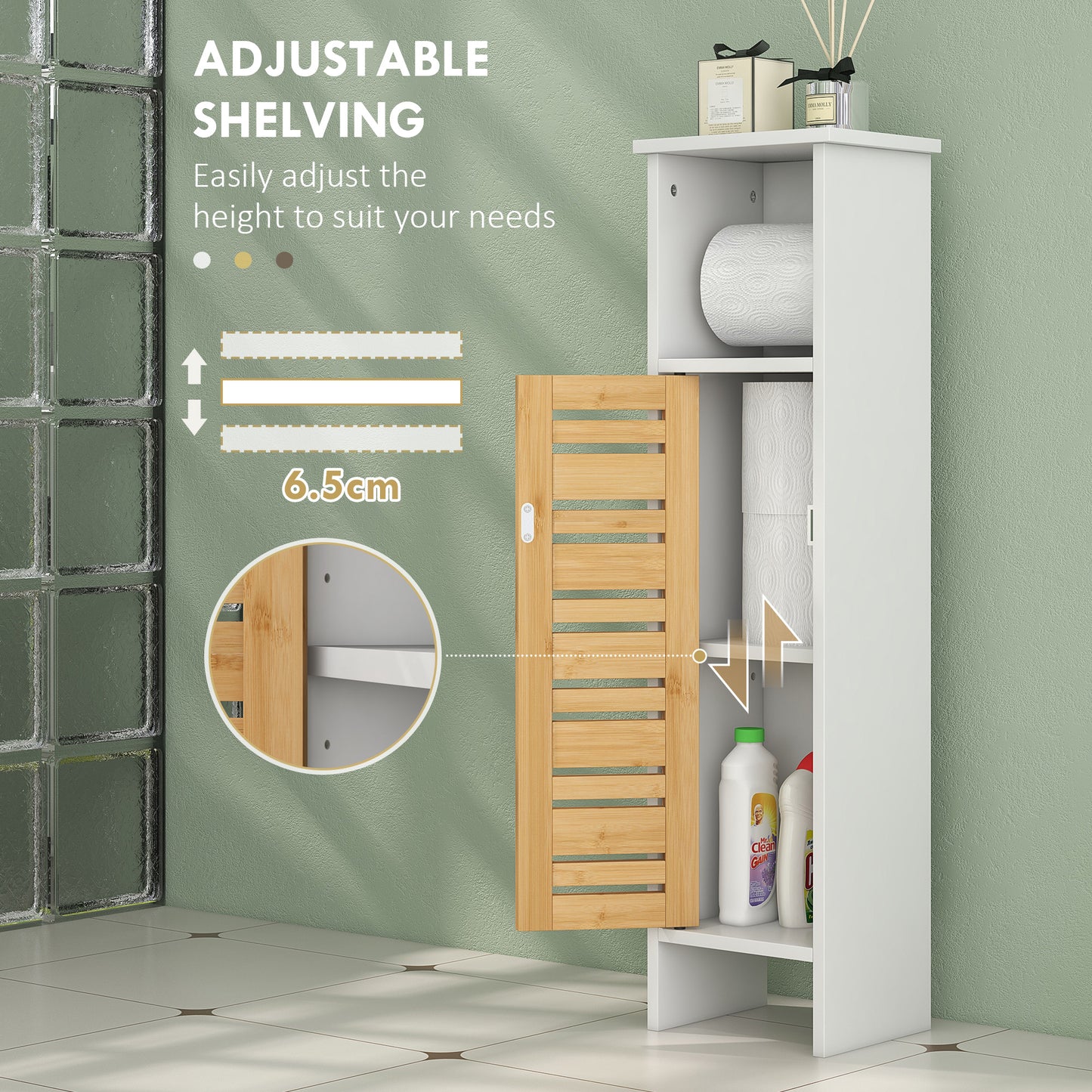 Nohaba White Bathroom Storage Cabinet With Integrated Toilet Roll Holder