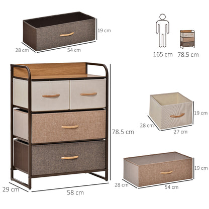 Matilda Natural Wood Top 4 Brown Fabric Storage Drawer and Black Steel Frame