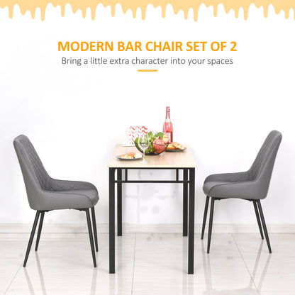 Farazi Faux Leather Grey Quilted Dining Chairs Set Of 2 With Steel Frame And Foot Caps