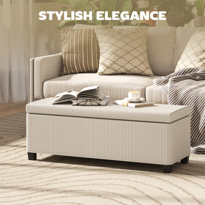 Toha Beige Corduroy Storage Ottoman Bench With Removable Lid