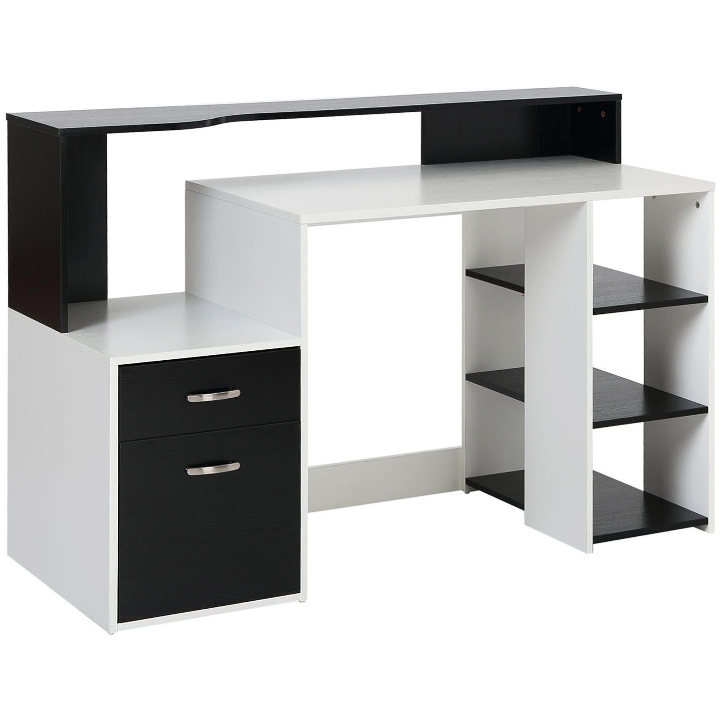 Lisodi 137cm Wooden Black And White Office Workstation Desk With Drawers Shelves And Printer Stand 137 x 55 x 92 cm