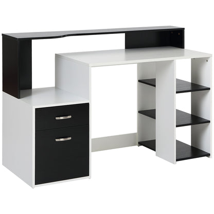 Lisodi 137cm Wooden Black And White Office Workstation Desk With Drawers Shelves And Printer Stand 137 x 55 x 92 cm