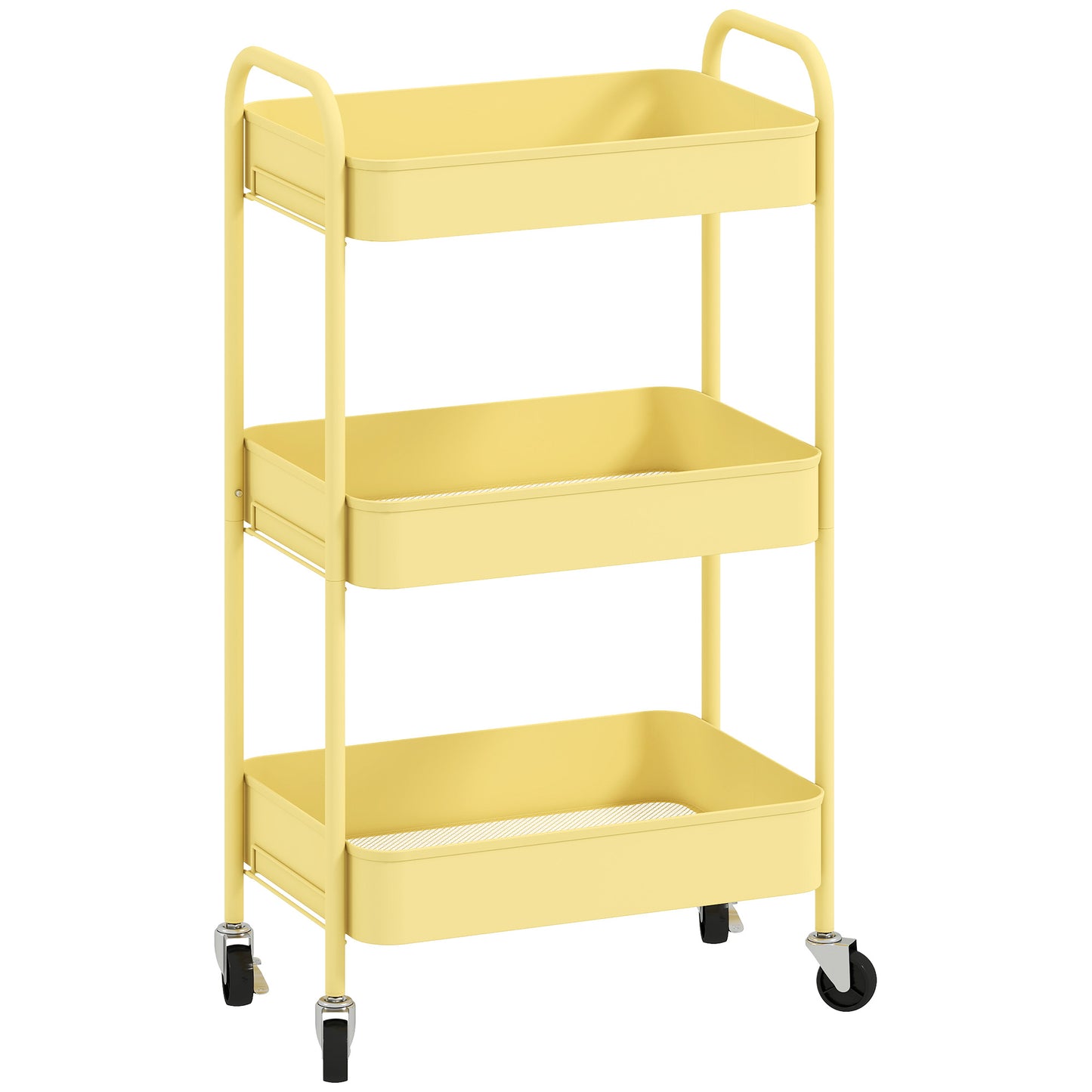 Firi Metal Yellow 3 Tier Steel Storage Trolley With Wheels