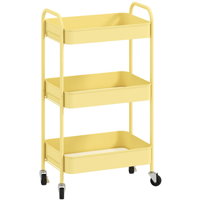 Firi Metal Yellow 3 Tier Steel Storage Trolley With Wheels