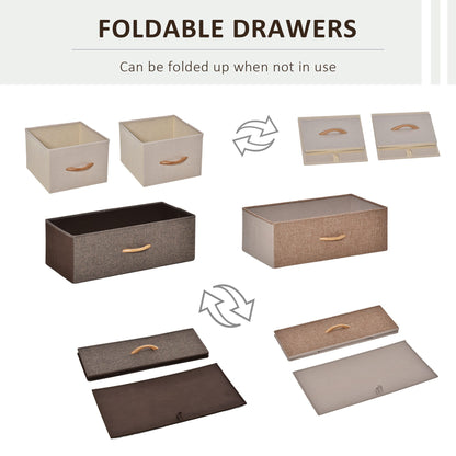 Matilda Natural Wood Top 4 Brown Fabric Storage Drawer and Black Steel Frame