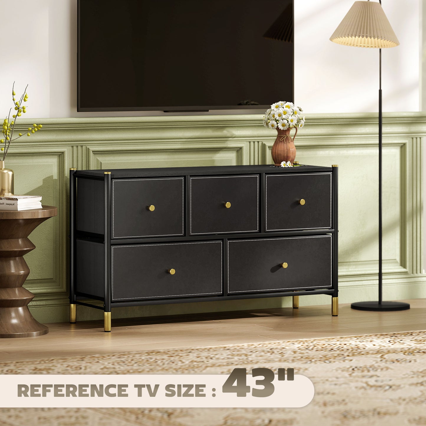 Lomomo Faux Leather Black Front Panel Chest Of Drawers