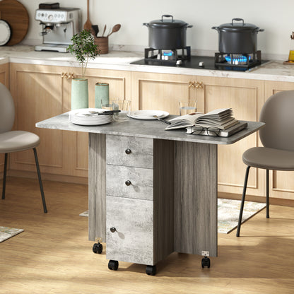 Dorette Wooden Mixed Grey Drop Leaf Dining Table With Multi Storage Design