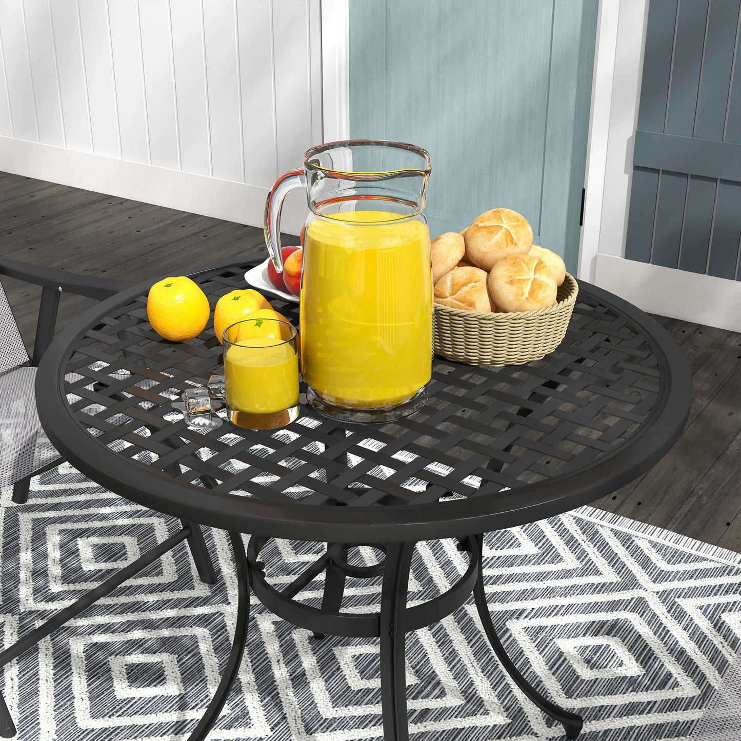 Tovedo Black Aluminium Round Outdoor Table with Central Parasol Hole
