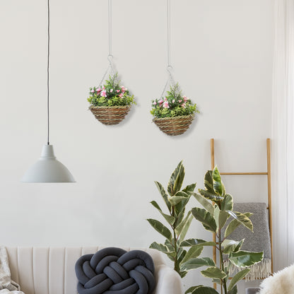 Fifi Set Of 2 Hanging Artificial Lisianthus Flower Displays In Pink And Green