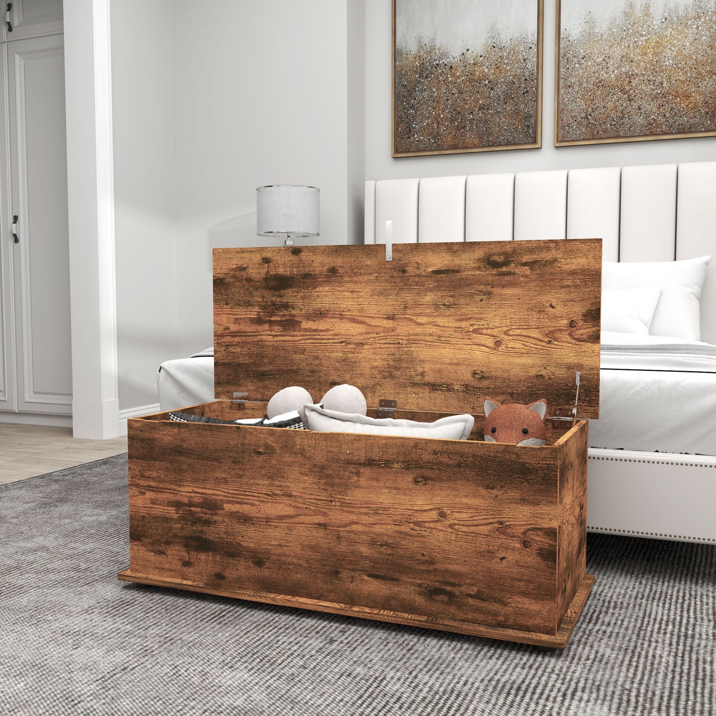 Nomo Malu Rustic Brown Storage Trunk With Flip Top Lid Safety Hinges