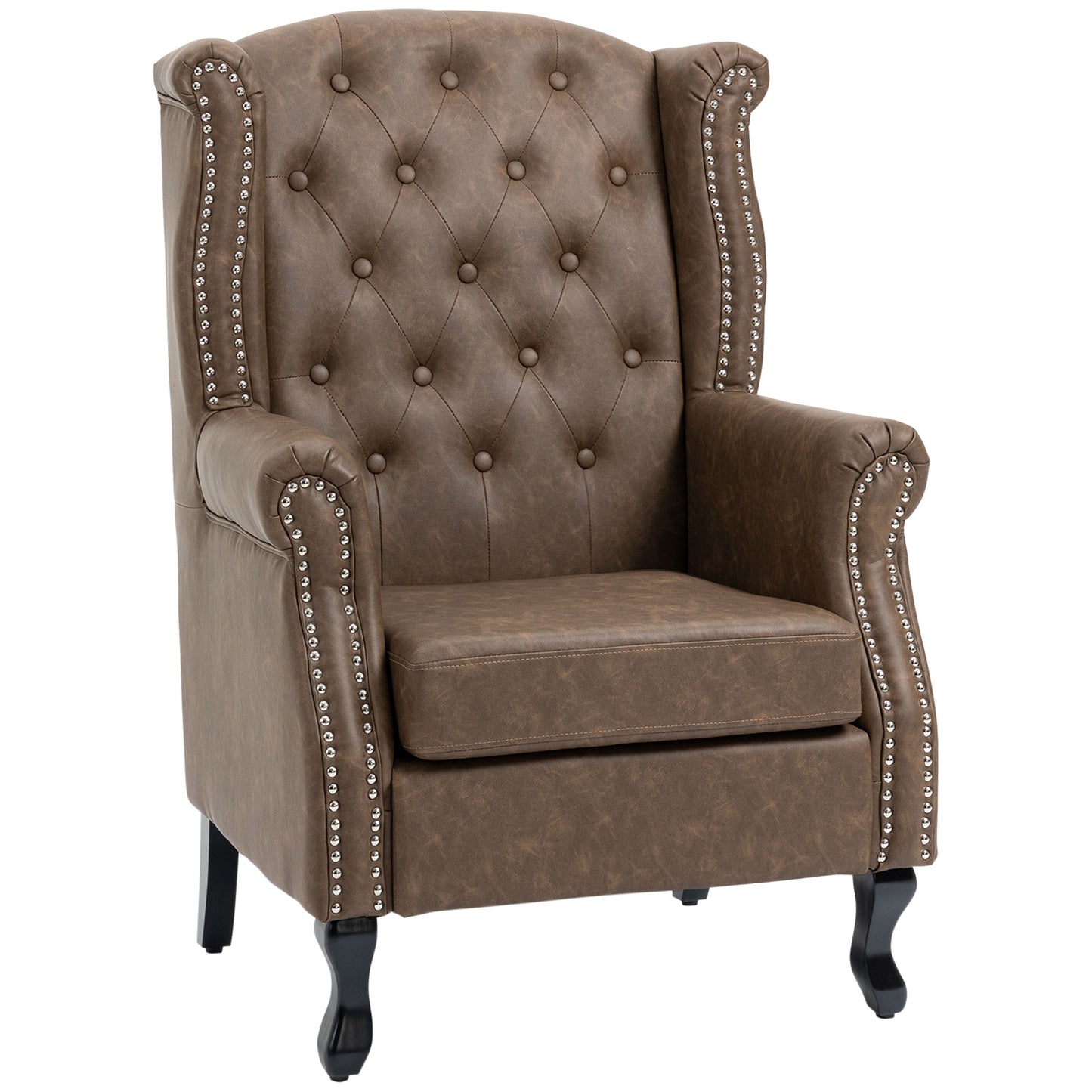 Selato Fabric Brown Wingback Accent Chair With Chesterfield Style Tufting And Nailhead Trim