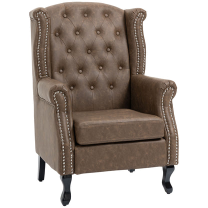 Selato Fabric Brown Wingback Accent Chair With Chesterfield Style Tufting And Nailhead Trim