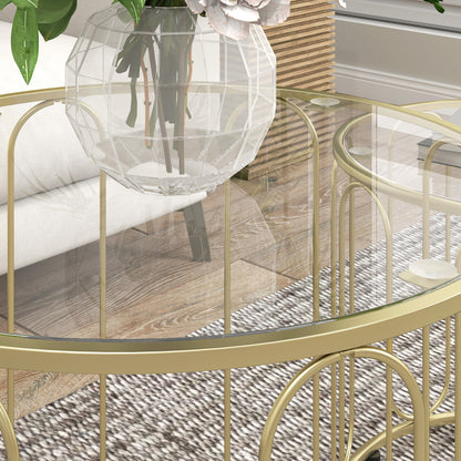 Rosa Metal Gold Tone Set Of 2 Elliptical Cut Out Nesting Tables