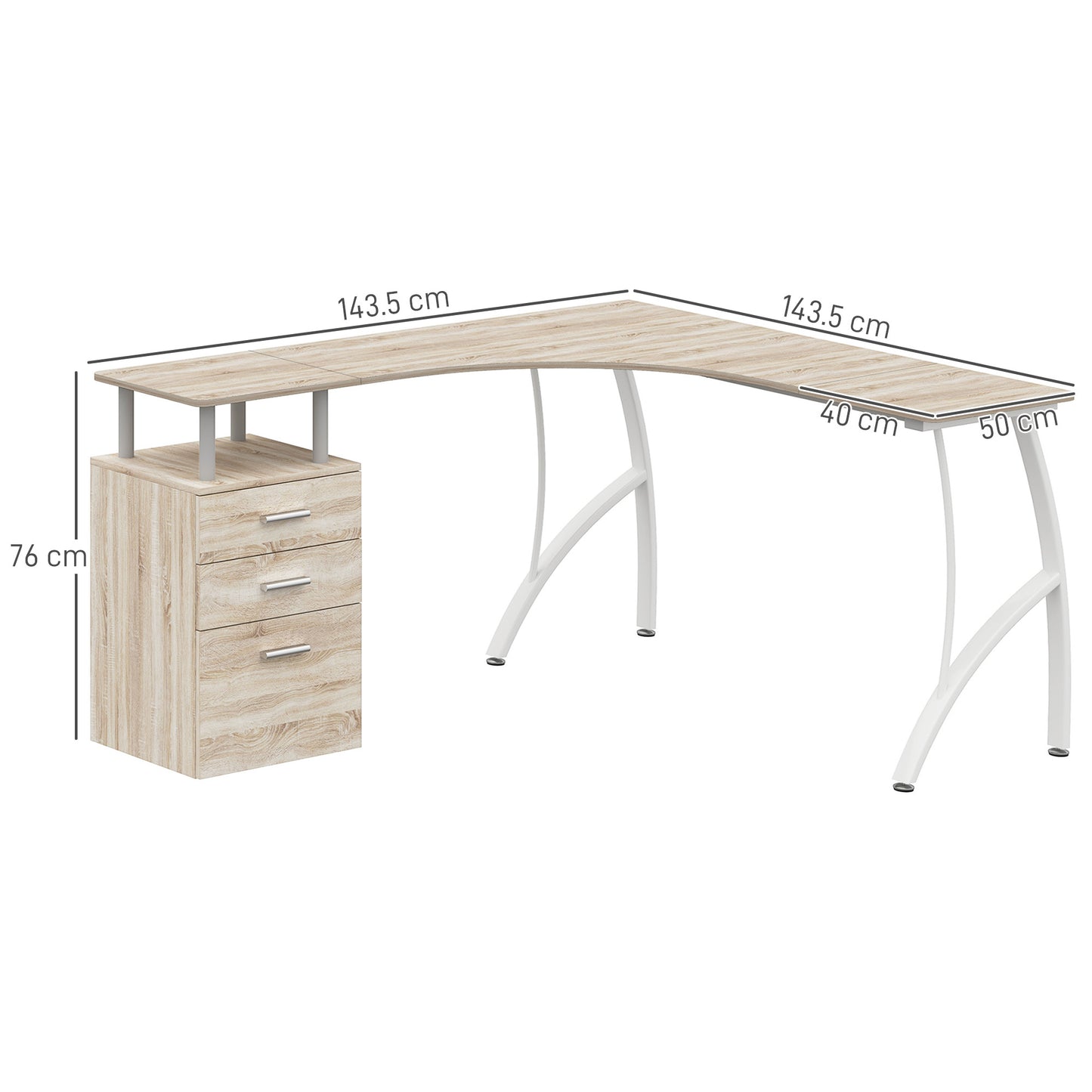 Lelolo 143cm Oak Industrial L Shaped Corner Desk With 3 Drawers