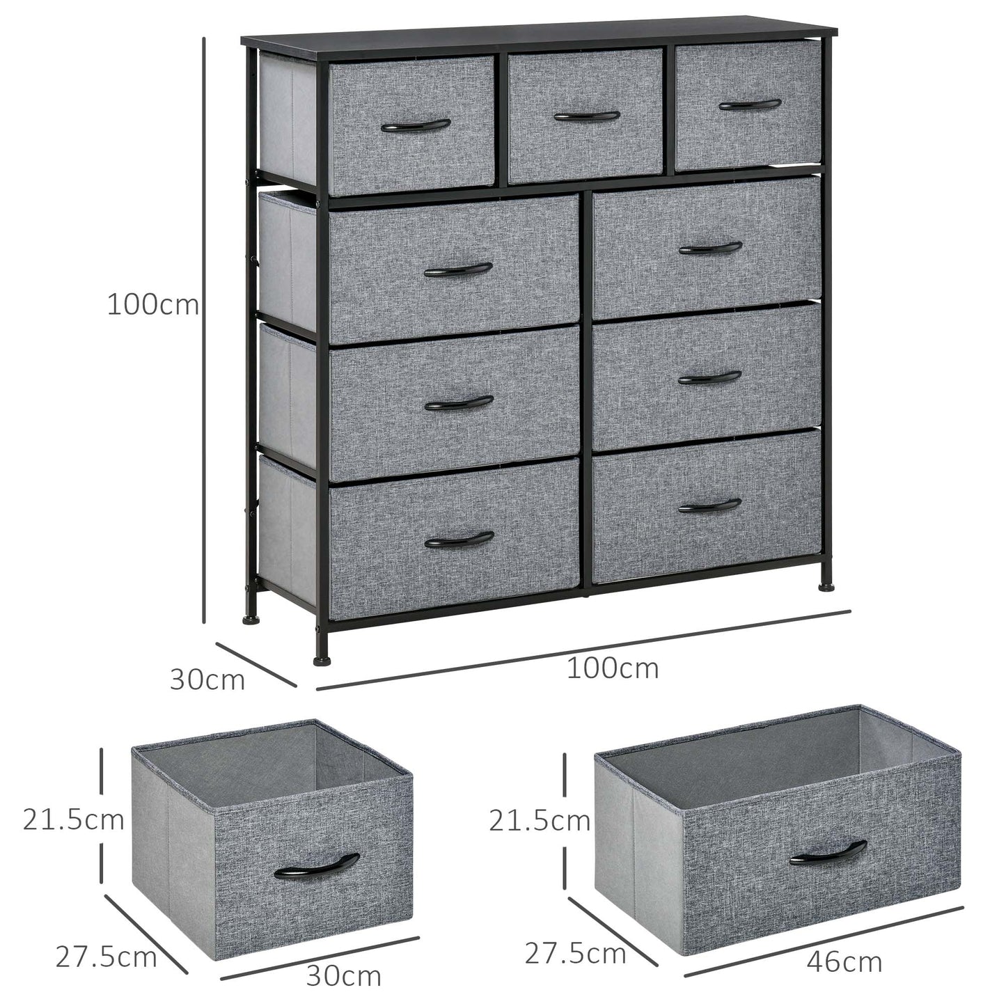Molisa Metal And Fabric Grey 9 Fabric Drawers Storage Dresser