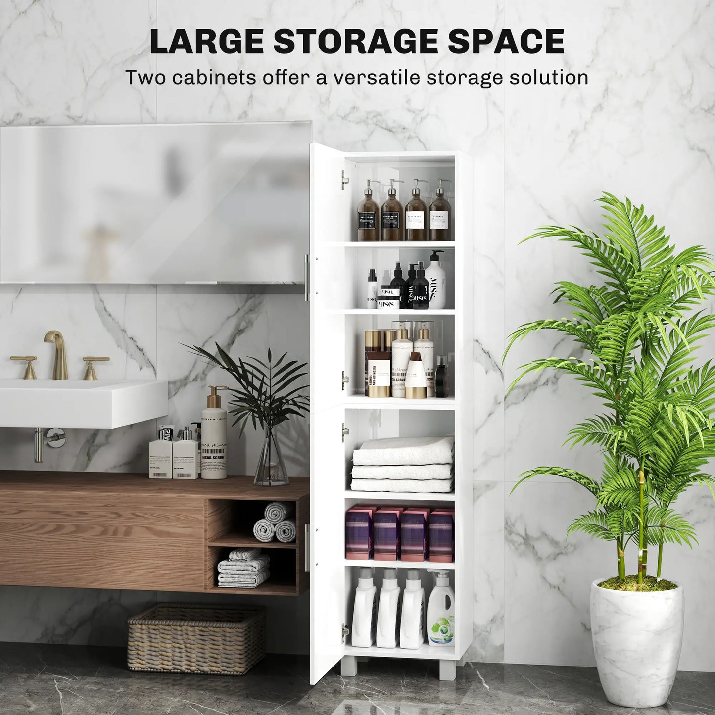 Valatti Freestanding Tall Bathroom Storage Cabinet With Adjustable Shelves And Double Doors