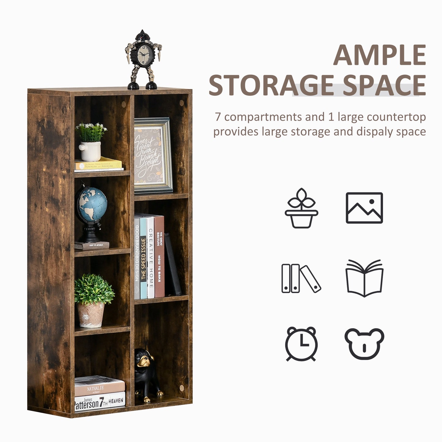 Luno Neka Wood Rustic Brown 7 Cube Storage Bookcase