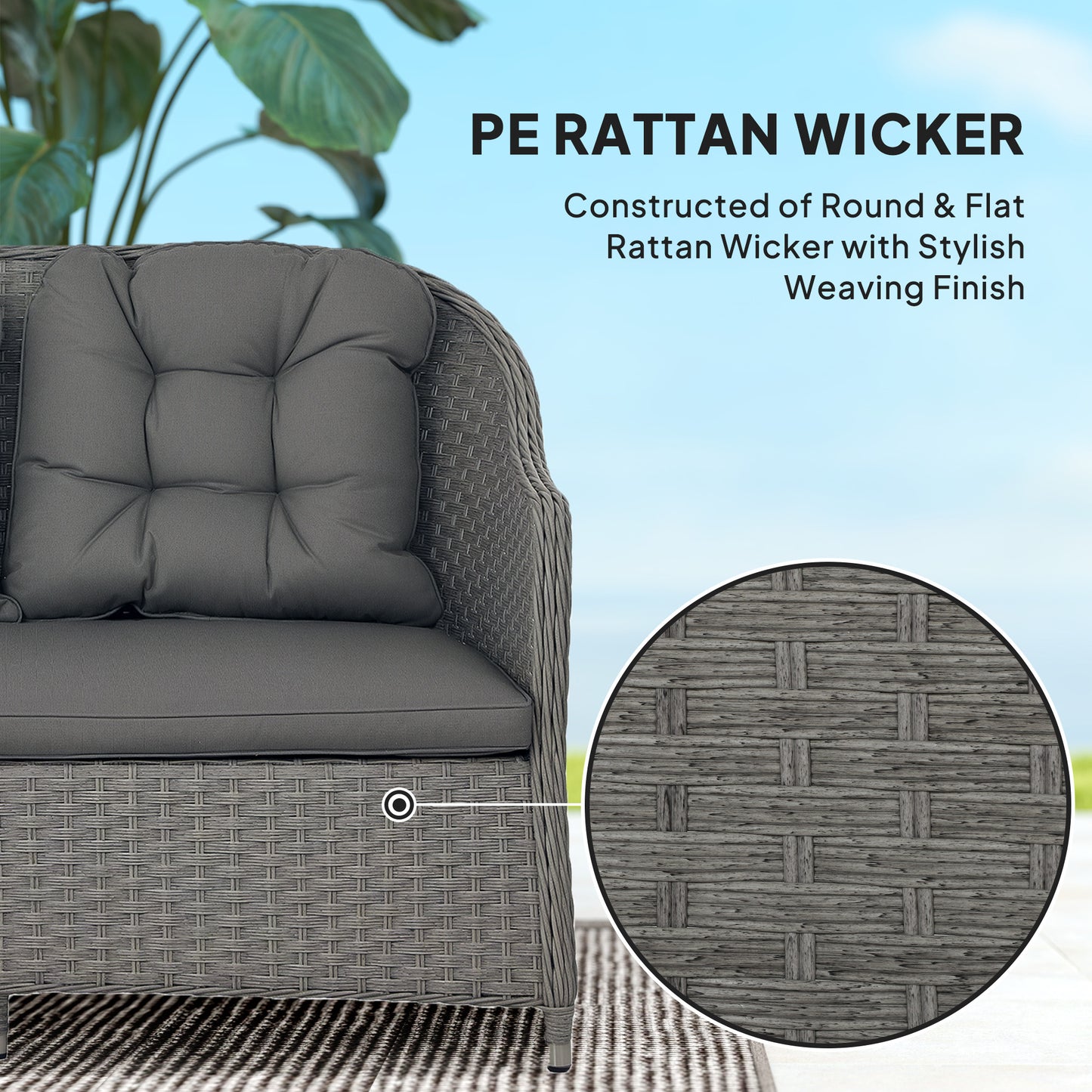 Fasake Rattan Light Grey 4 Piece Seater Furniture Set With Glass Top Table