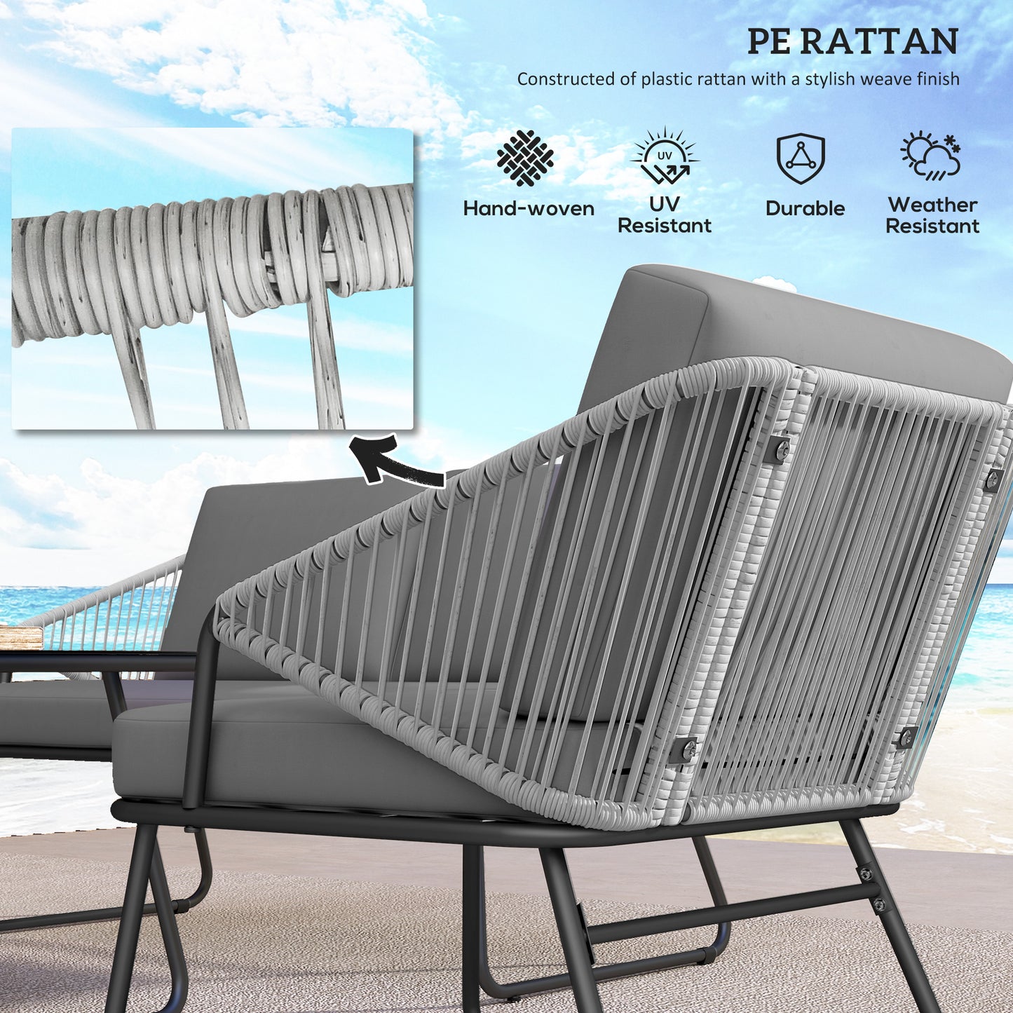 Yoma Grey Rattan String 4 Seater Outdoor Sofa Set