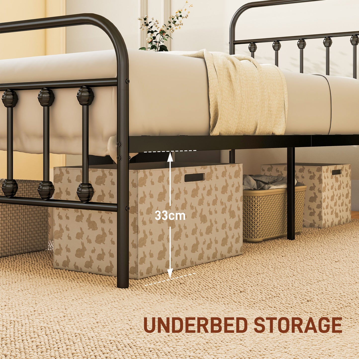 Noelma 3FT Minimalist Black Metal Single Metal Bed Frame