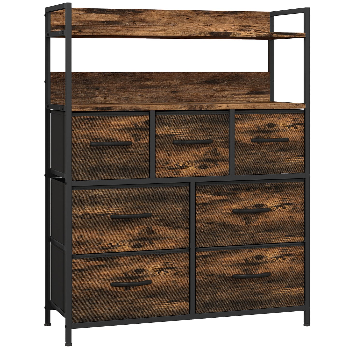 Haco Fabric And Wood Rustic Brown 7 Drawer Rustic Storage Chest