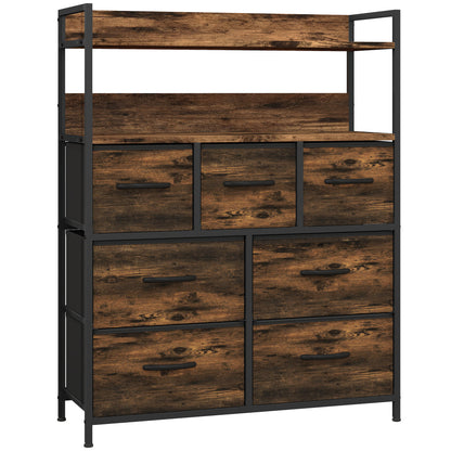 Haco Fabric And Wood Rustic Brown 7 Drawer Rustic Storage Chest