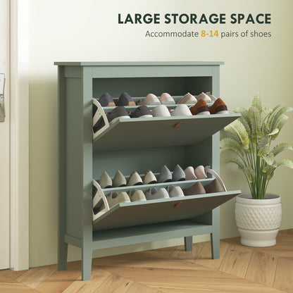 Sela Wooden Mint Green Modern 2 Drawer Shoe Cabinet  Faux Leather Handles