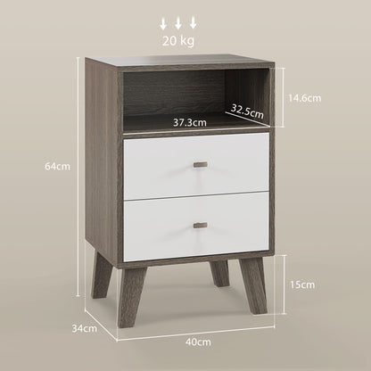 Cosana Grey and White Scandinavian Bedside Table With Drawers And Open Shelf