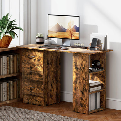 Lomoto 120cm Rustic Brown Home Office Desk With 3 Shelves And 3 Drawers