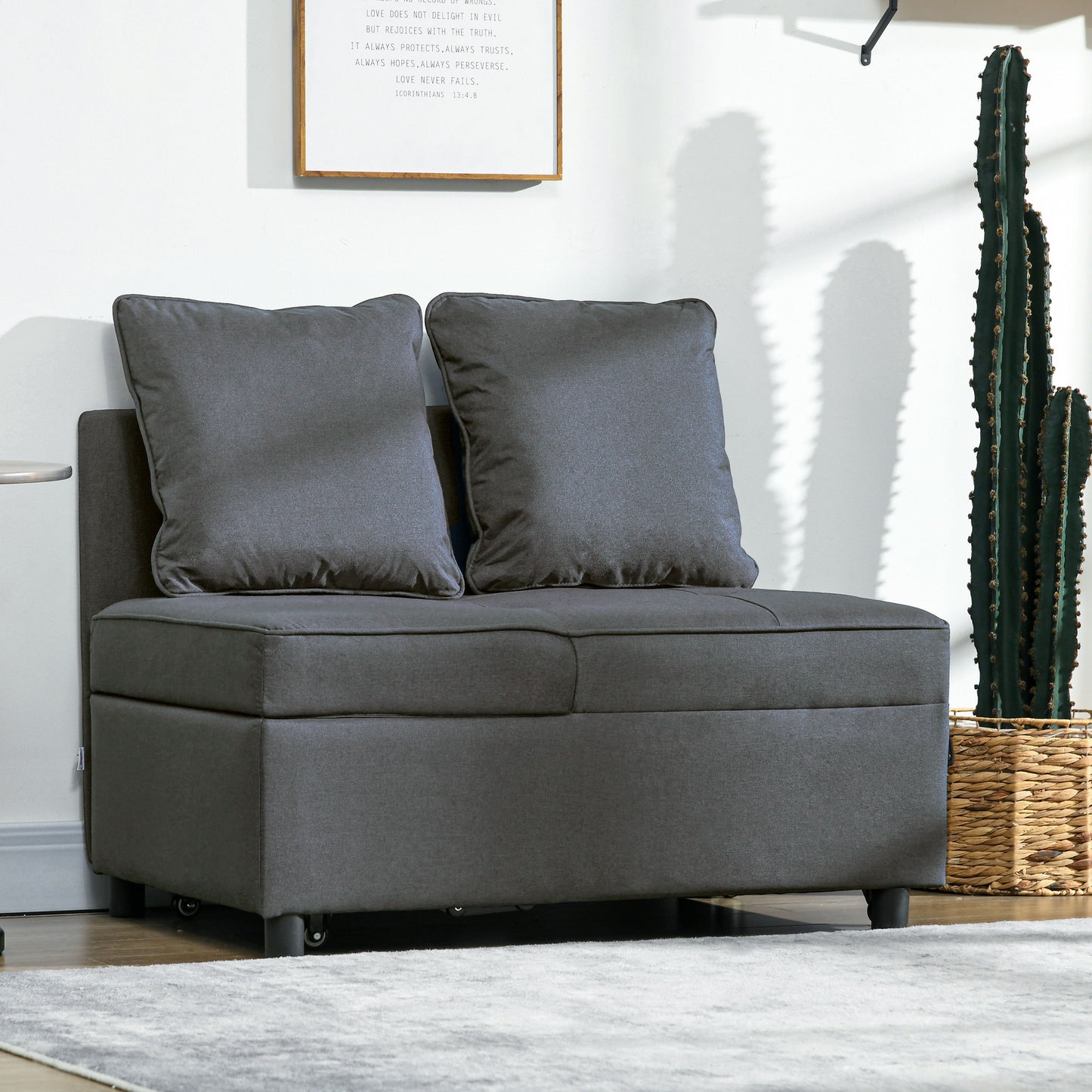Lomo Fabric Grey 3 In 1 Convertible Single Sofa Bed With Magazine Pocket