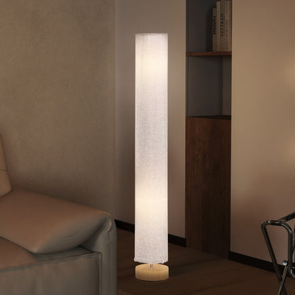 Luretti Wood And Fabric Grey Modern Standing Floor Lamp With Linen Shade 120cm
